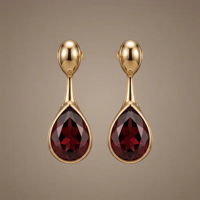 Brinco Rubra, gotas de granada em ouro 18k