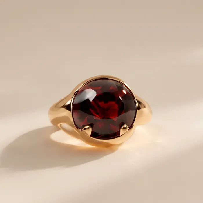 Anel Aurora em ouro 18k com granada natural